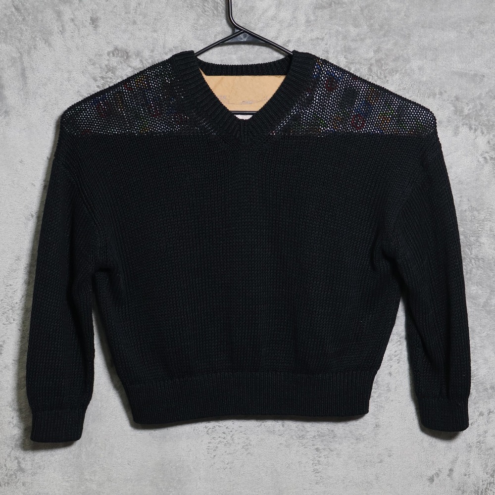 Polo Ralph Lauren Sweater Mens Large Black Chunky Knit V-Neck Linen Cotton Prep